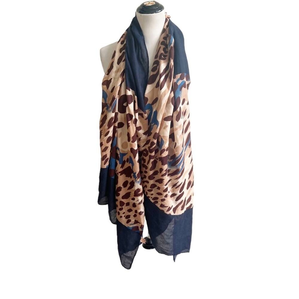 Animal And Denim Blue Print Boutique Scarf Oversized Lightweight